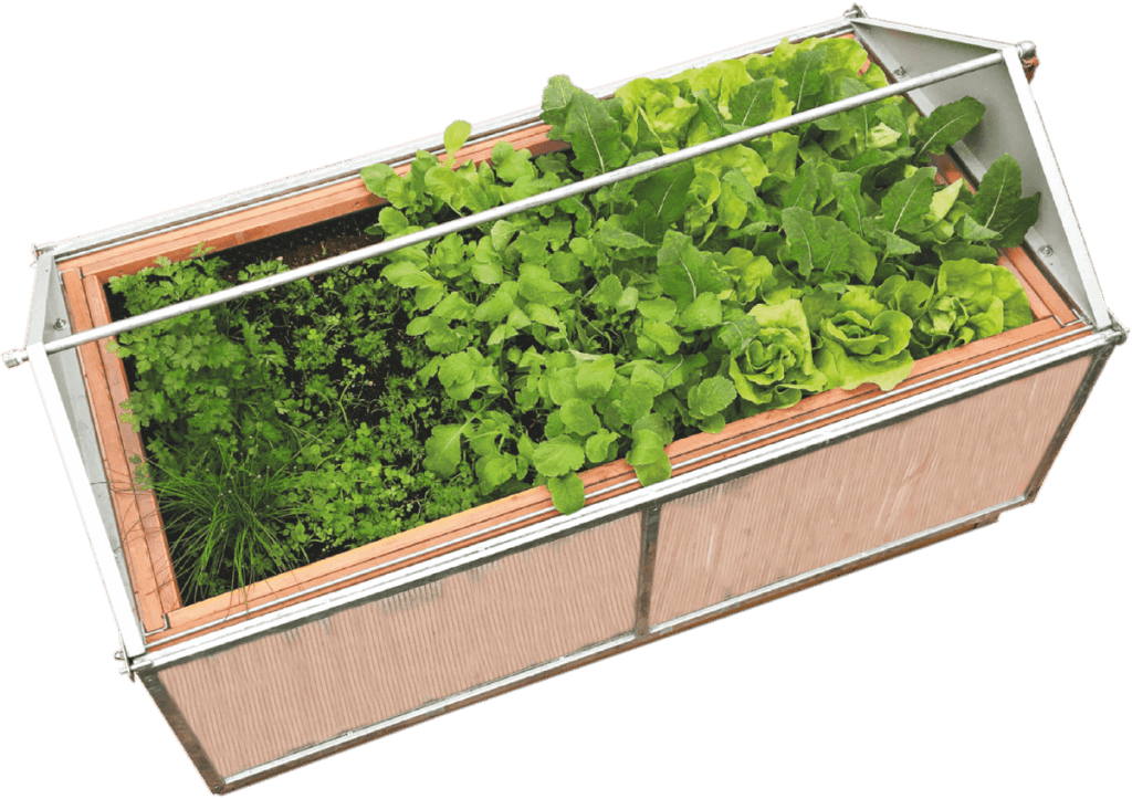 Das RK Hochbeet ist modular aufgebaut. Das Basismodul wird erweitert mit dem Dach Aufsatz und der optionalen Hochbeet Bewässerung. rk hochbeet bausatz von oben